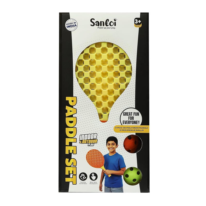 Knick Knack Santoi Paddle Ball Game Set with 2 Balls, Indoor Outdoor Play Set for Kids 3+ Years (Yellow) - Image 2